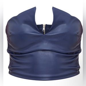 Navy faux leather v neck bandeau